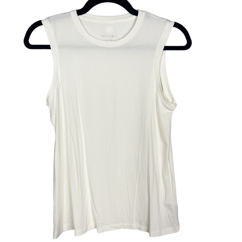 Tory Burch Sport Small S Off White Crew Neck Sleeveless Tank Top Workout